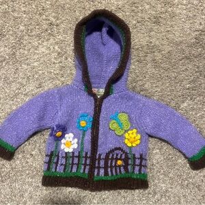E.C.C. Ecuador Wool Handmade Purple Knit Sweater Cardigan Kids Toddler 2T